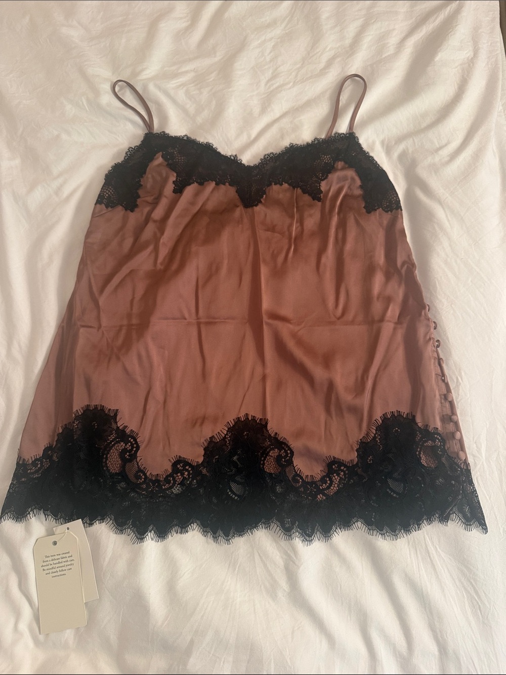 Silky Brown Lace Trim Cami Slip